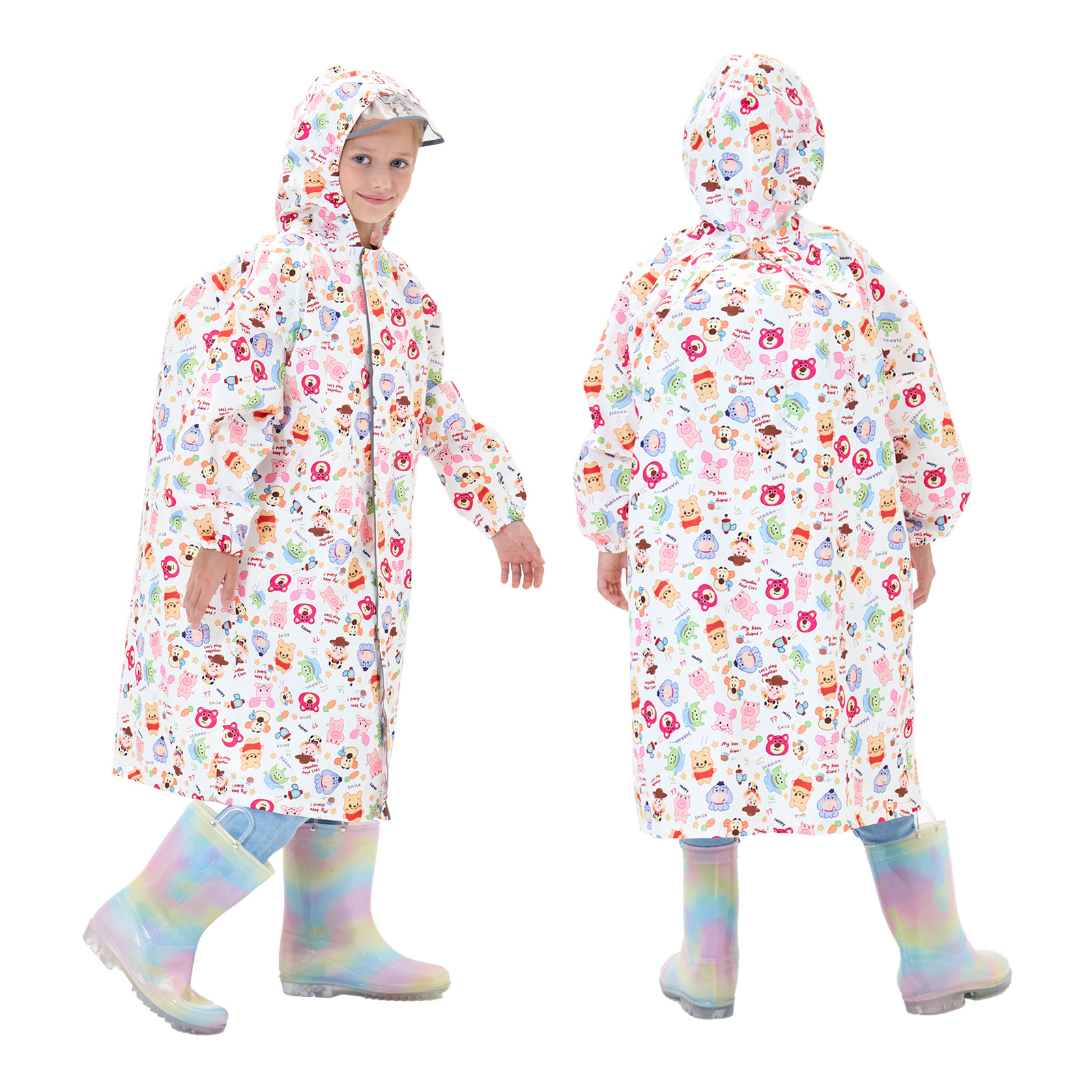 高品质库洛萌奥特儿童雨衣长款书包位大帽檐雨衣中小童雨披强防水详情16