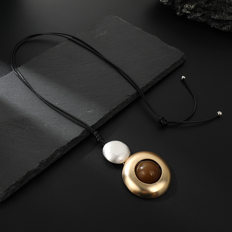 跨境新款亚马逊专供长项链圆形几何金属女士精致欧美设计感毛衣链详情16