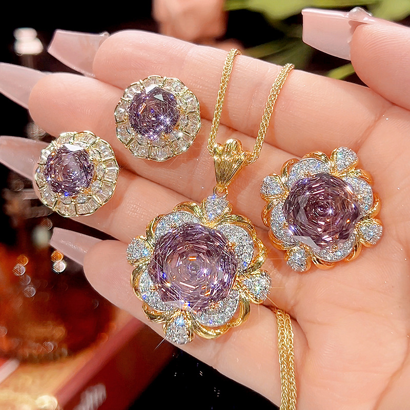 2025新款庄生生珠宝铜底镀金玫瑰切黄金复古拉丝轻奢套装女16-14m详情8