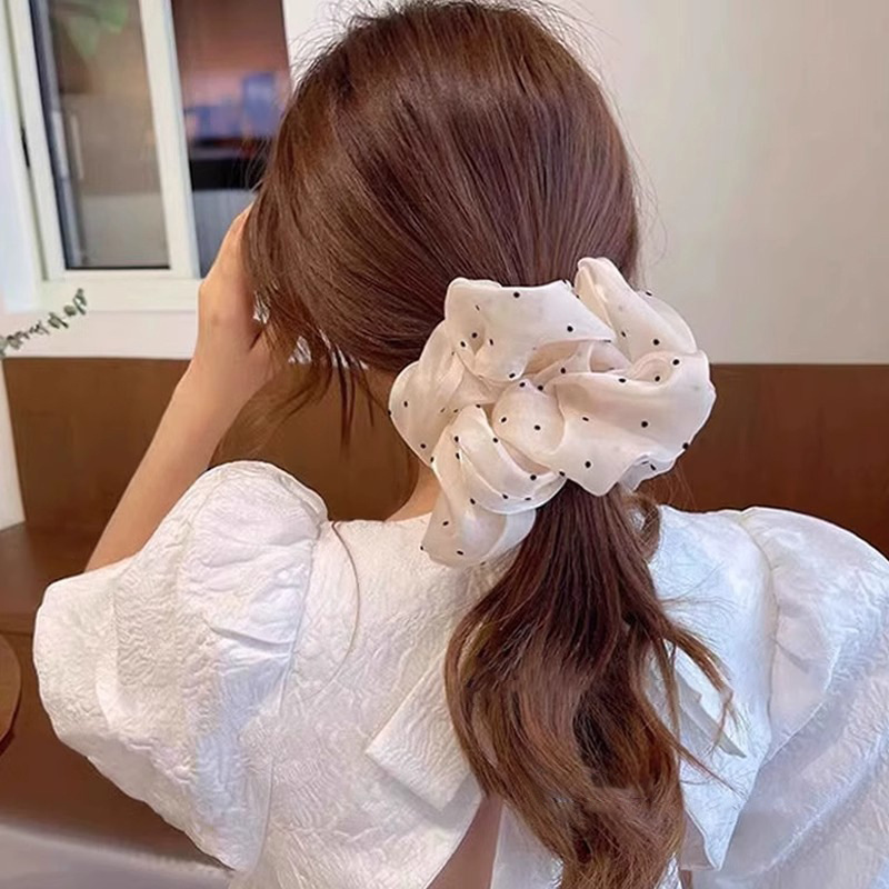Pearlescent yarn French polka dot hair tie gradient style ponytail circle bun hair accessory new fat intestine hair accessory pic 7