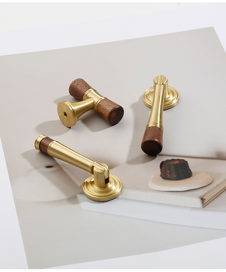 Factory direct sales of black walnut wood retro Chashi-style cabinet door handles, ancient-style solid copper wardrobe door handles pic 7