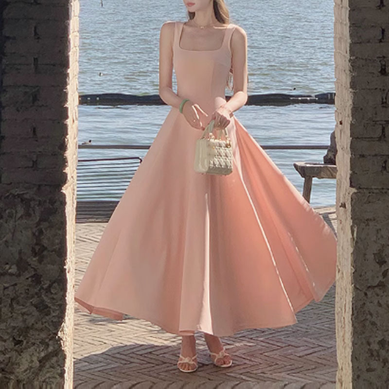 【 Jingluo Female Lead 】 French gentle and elegant halter dress for women in spring, square-neck sleeveless waist-cinching and slimming long dress pic 6