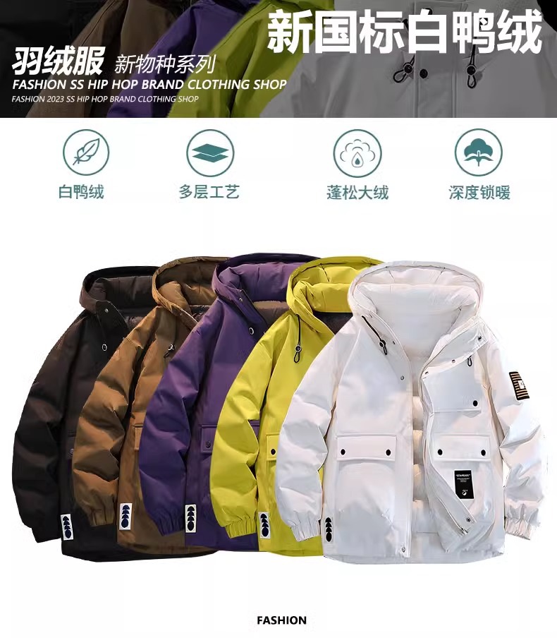 NASA白鸭绒羽绒服男士秋冬季2024新款加厚款抗寒冬装连帽工装外套详情4