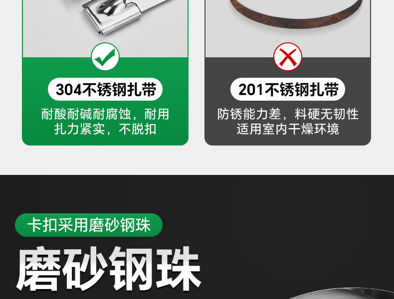 304不锈钢扎带4.6*300自锁式金属船用束线带户外耐高温绑电缆钢带详情10