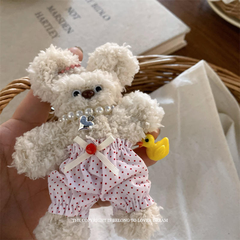 韩国新款珍珠碎花裤子扭扭棒小熊挂件 甜美可爱龙虾扣包包挂饰女详情17