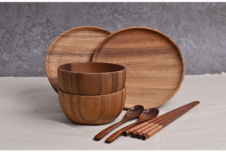 整木圆形复古风相思木碗木头日式沙拉碗实木装汤碗量大从优详情11