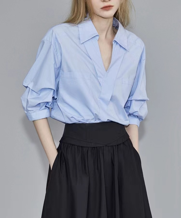 ELLE白色长袖设计感衬衫女2023夏季新款宽松显瘦薄款轻奢高级上衣详情8