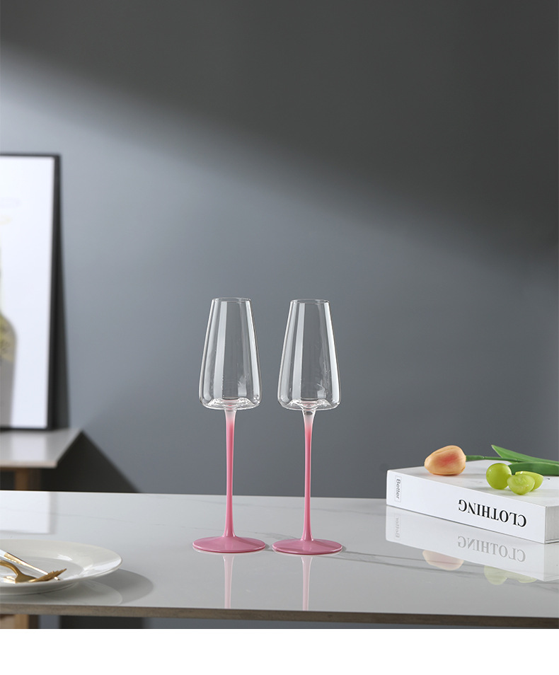 Luxurious pink high-footed red wine glass set for home use, high appearance level crystal glass Burgundy wine glass gift box pic 9