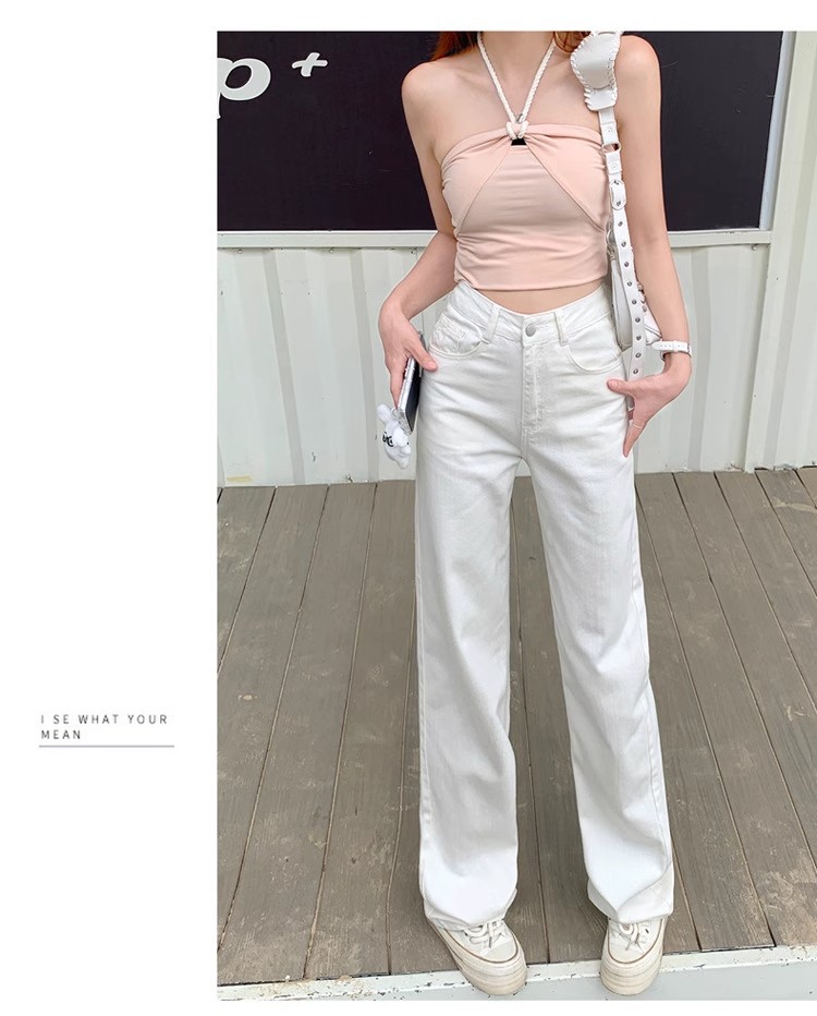 2335 Spring/Autumn New Korean-style personalized jeans for women: high-waisted, slimming, straight-leg, loose, floor-length wide-leg jeans pic 5