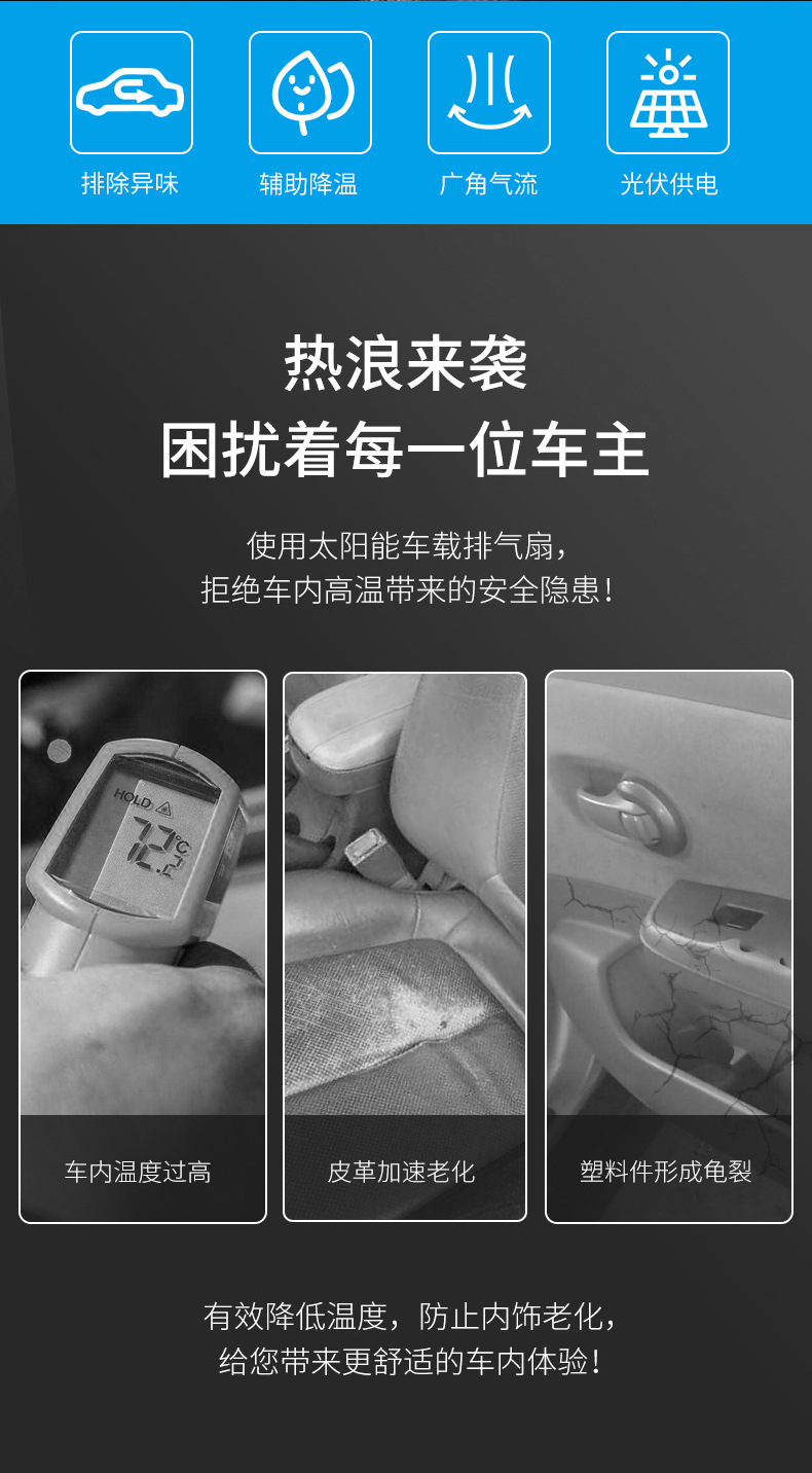 Cross-border best-selling solar exhaust fans for cars, in-car ventilation and smoke exhaust, car exhaust fans, car heat dissipation wonders pic 71