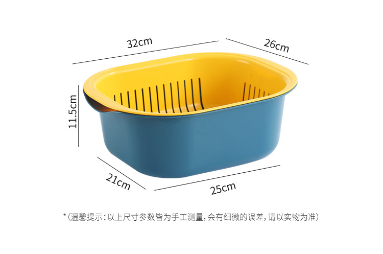 Creative household kitchen double-layer draining basket, creative fruit and vegetable washing basin, plastic multi-functional bowl and chopsticks draining pic 12