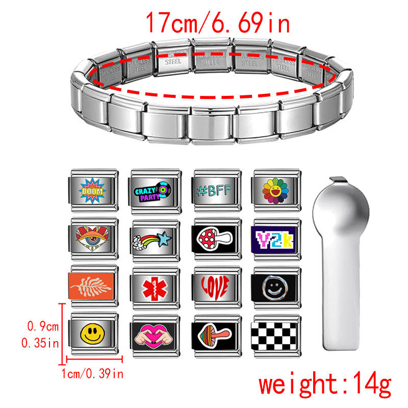 跨境爆品新款原创钛钢手链套装时尚简约个性DIY图案手链饰品批发详情50