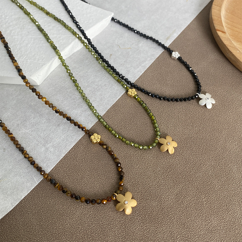 新款花间雨串珠项链锁骨链虎眼石晶石女拉丝小众轻奢配饰ins饰品详情5