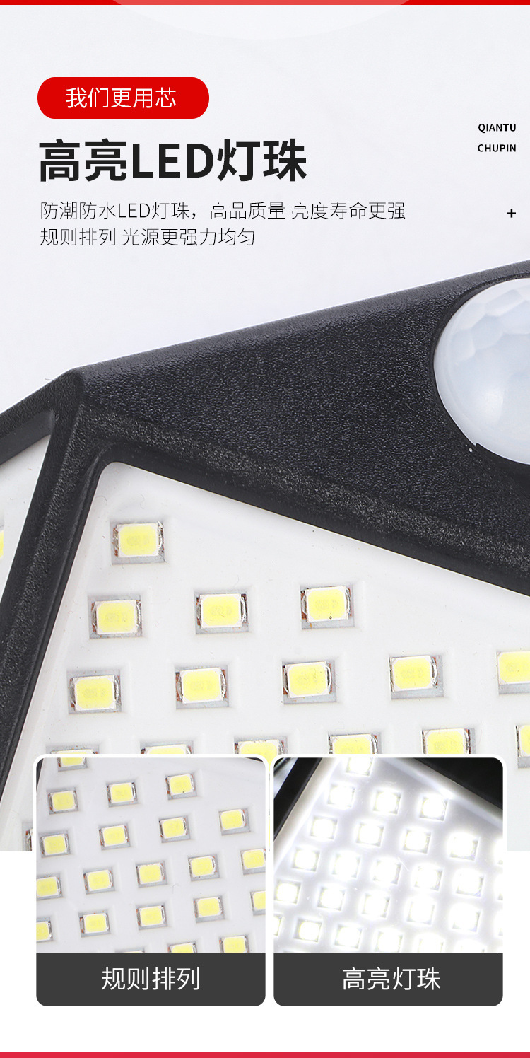 Cross-border 100led solar wall lamp, human body sensing light control, waterproof garden lamp, outdoor small street lamp, solar lamp pic 18