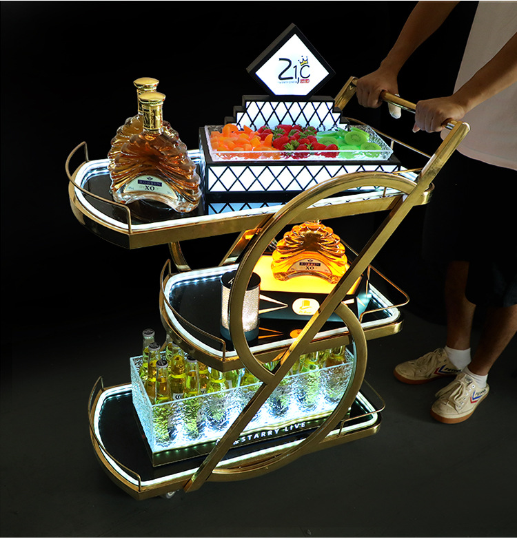 酒水车酒店ktv餐厅三层不锈钢送餐车移动服务生日蛋糕车led小推车详情3