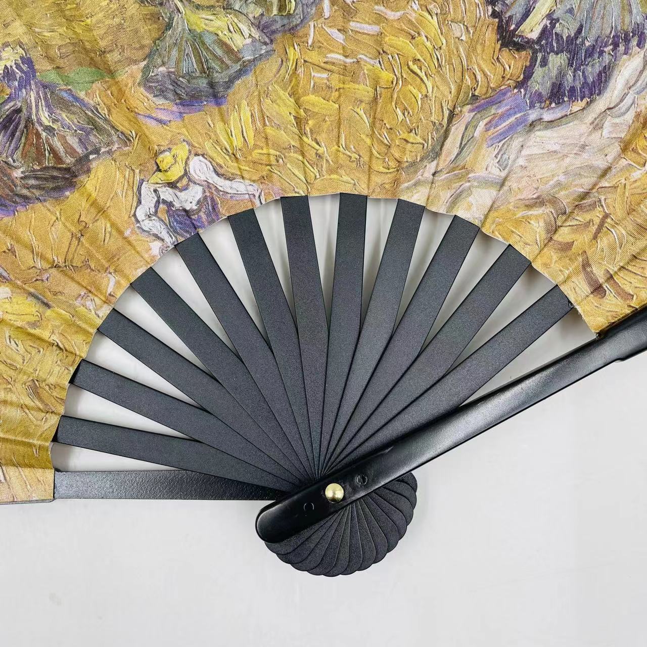 New oil painting series festival folding fans, popular hand fans in Europe and America, large fans, double-sided landscape printed fans pic 13