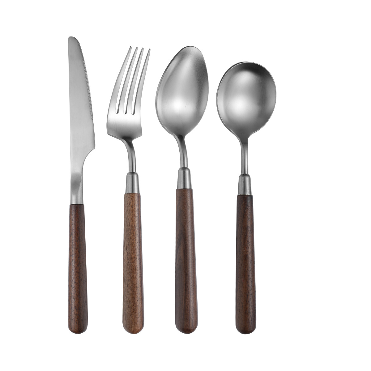 304 stainless steel knife, fork and spoon, light luxury retro walnut wood handle, Western cuisine brushed, restaurant household thickened soup spoon pic 15