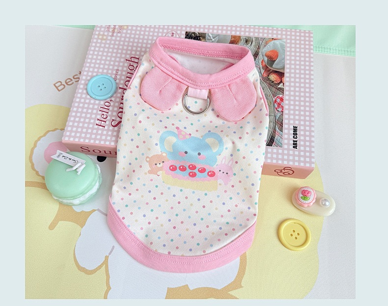 Spring and summer clothes for cats and dogs: Thin, cute, cartoon printed, stylish macaron-colored halter, Bichon and Pomeranian small, short style pic 25
