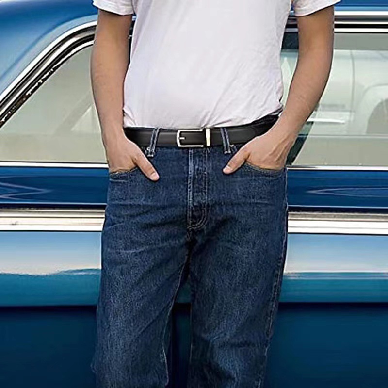 新款外贸热销男士真皮带二层牛皮商务假针扣时尚高档腰带厂家直销详情1