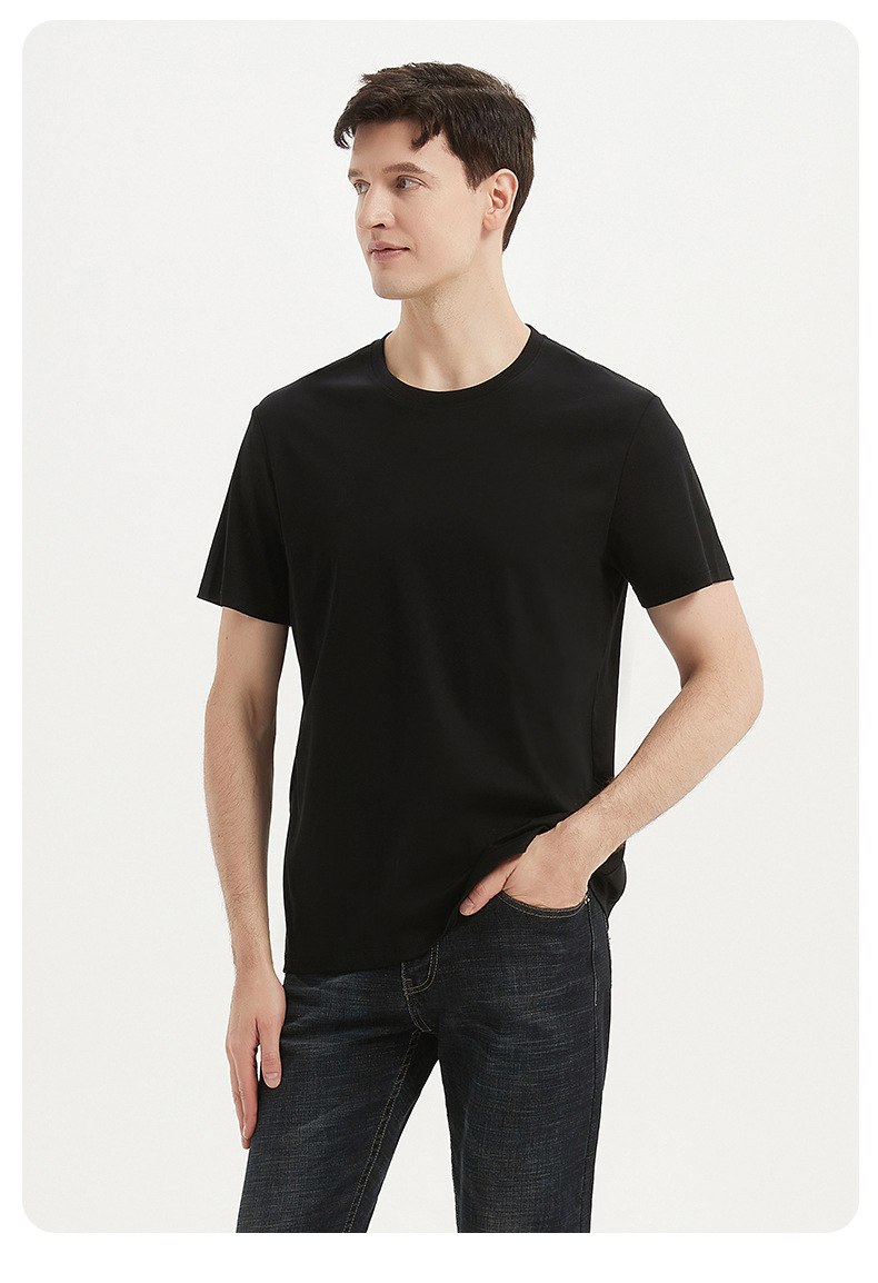 夏季男士丝光棉50支纯棉短袖T恤男休闲宽松百搭男士白色半袖上衣详情10