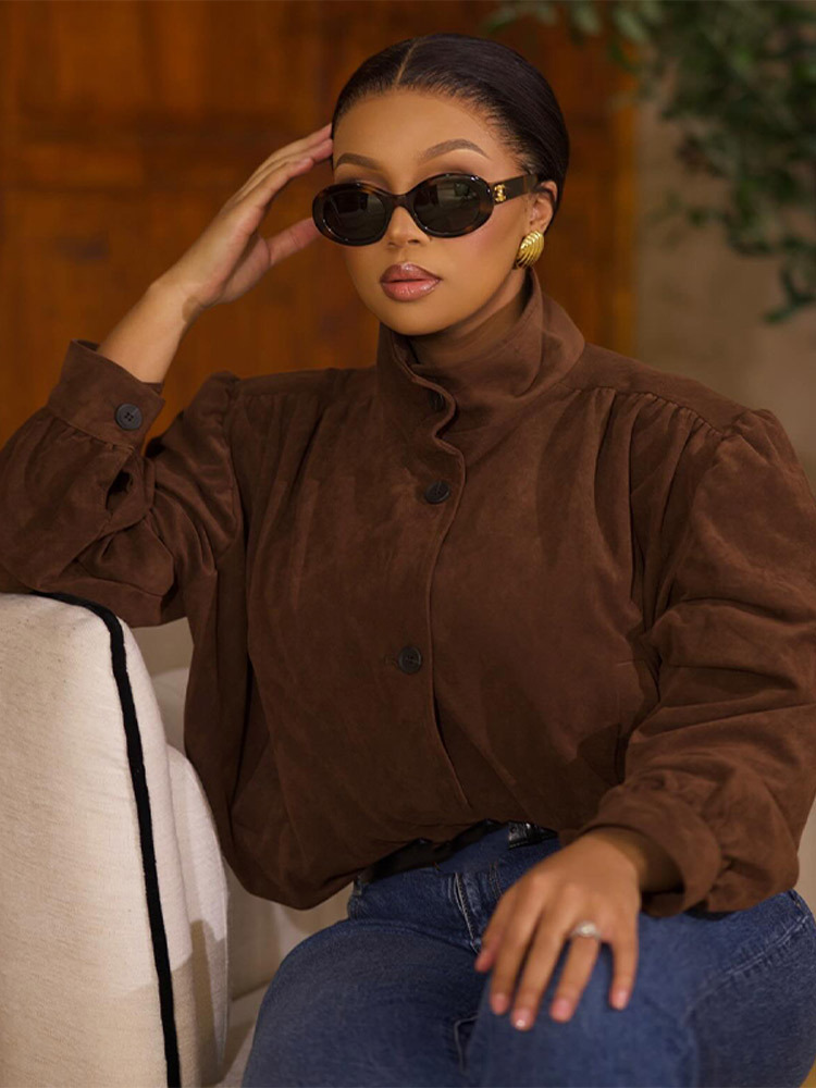 European and American cross-border 2025 Spring and Autumn Fashion New retro jacket coat, loose lapel short brown versatile top pic 3