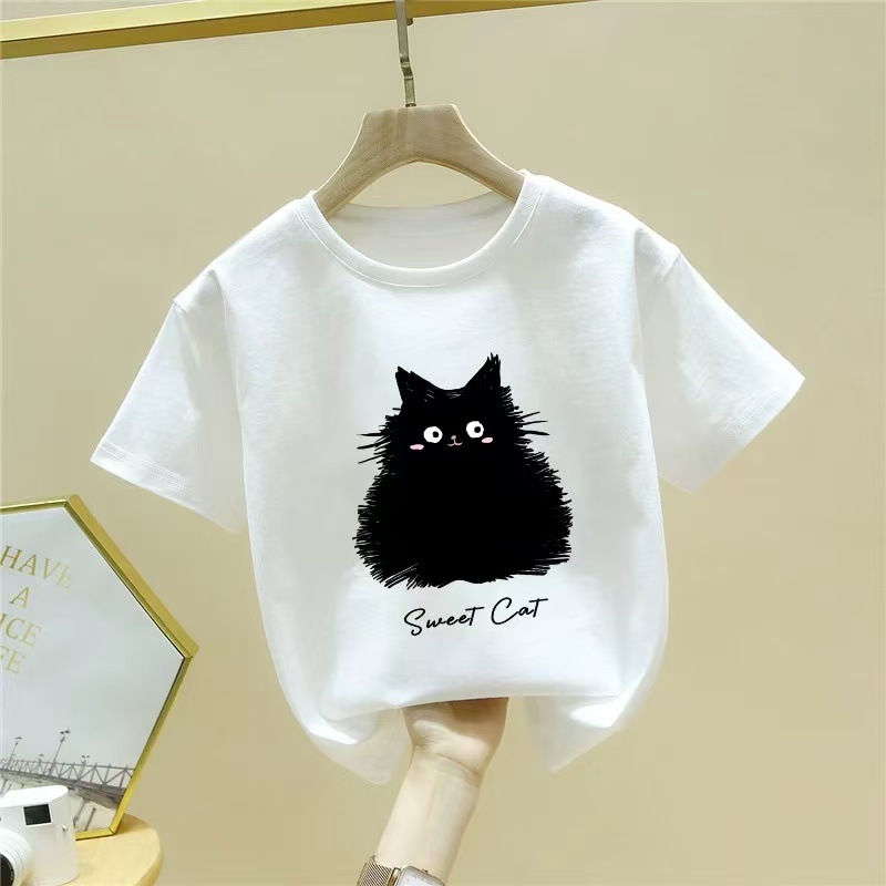 Cat children's short-sleeved T-shirt for summer 2025 new style, a nice top for girls, a half-sleeved pure cotton summer dress for boys pic 16