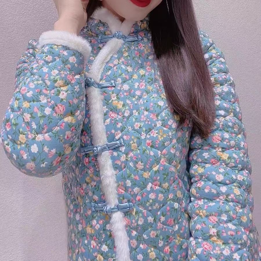 Choyin mesh chaqueta acolchada bandeja de cierre tang chaqueta de algodón noreste chaqueta de algodón grande flor chaqueta de año nuevo chaqueta chaqueta de algodón estilo chino étnico mujeres pic 6