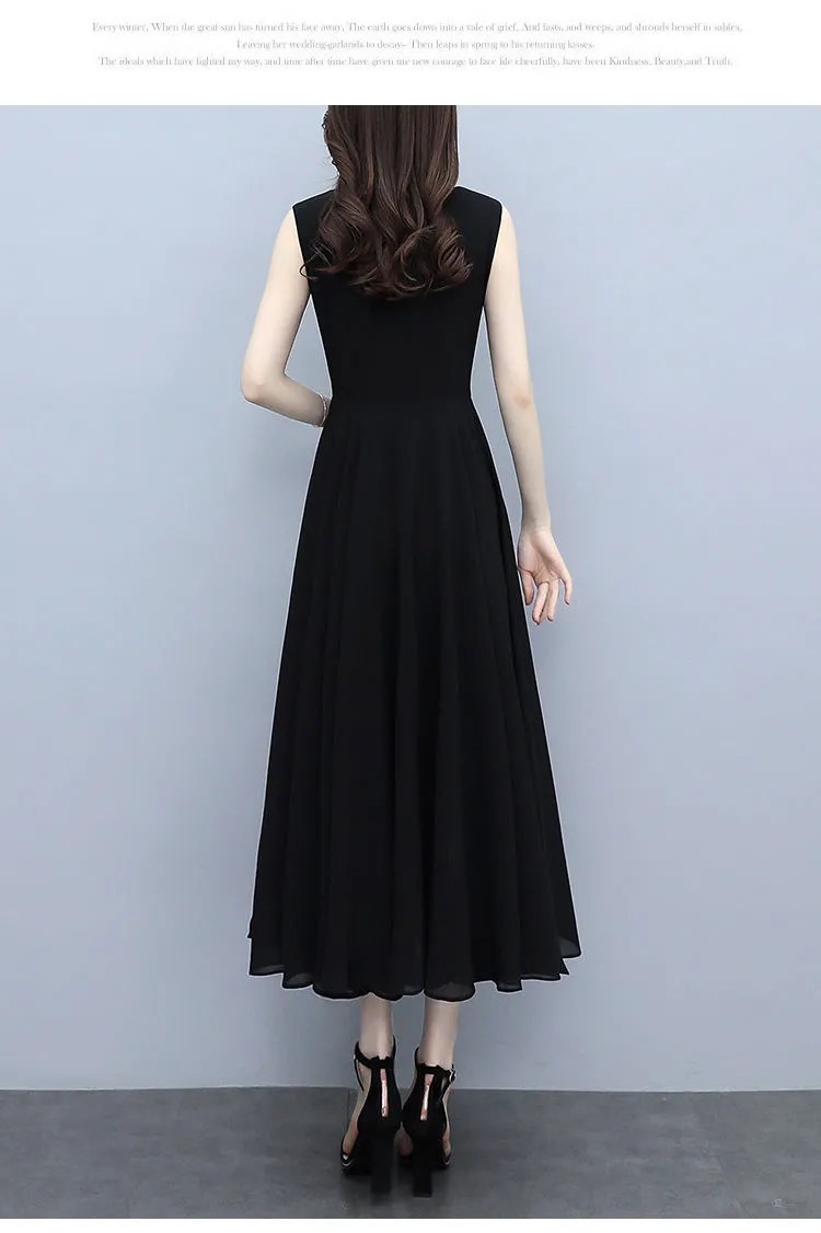 Verano 2023 nuevo tamaño más de las mujeres vestido de gasa temperamento vestido largo sin mangas versátil slim halter vestido de chaleco pic 5