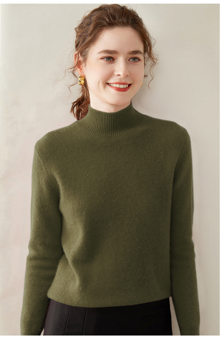Semi-high-neck cashmere sweater for women, thick solid color, versatile, loose, slimming, soft and skin-friendly, autumn and winter knitted base sweater pic 42