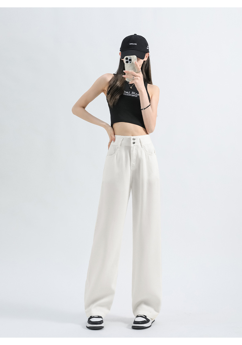 2025新款天丝冰丝牛仔阔腿裤女 夏季薄款高腰显瘦宽松垂感小个子直筒裤 女式时尚休闲裤详情15