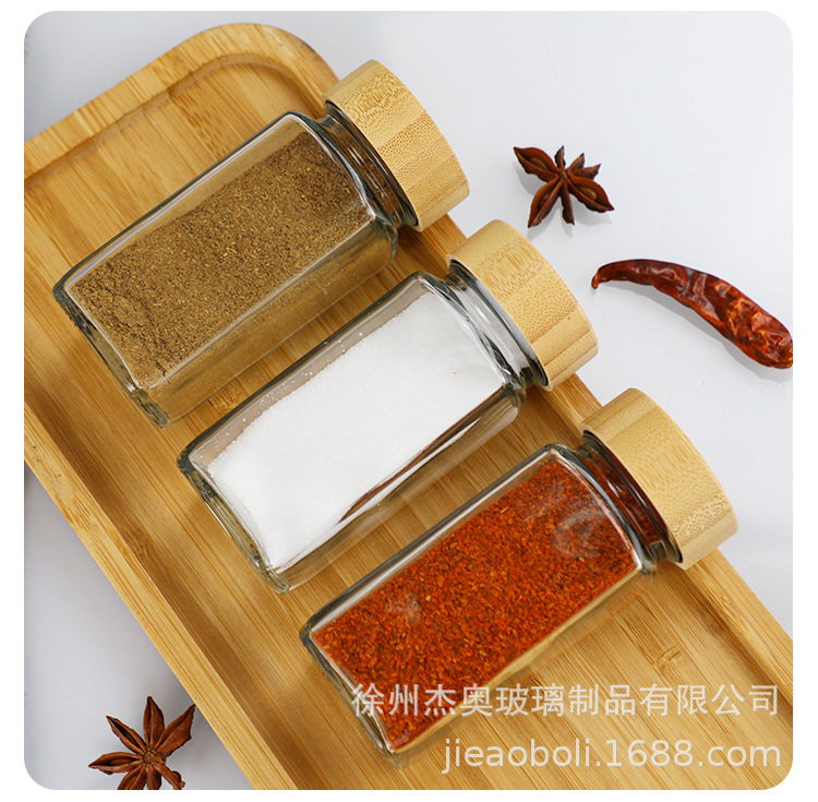四方调料瓶120ml 竹木盖玻璃调味罐透明盐罐胡椒撒粉瓶24个套装详情9