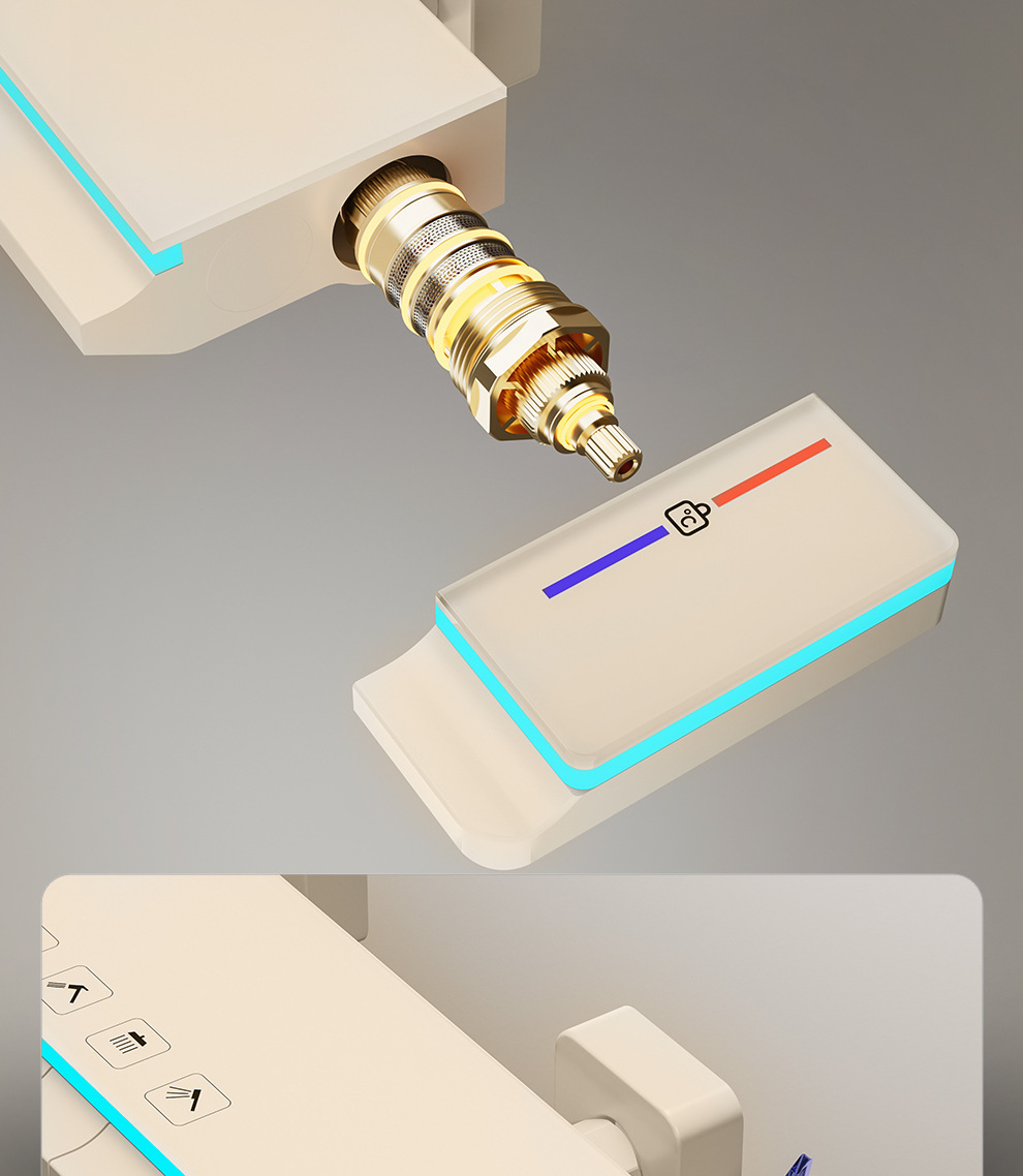 奶白色全铜淋浴花洒套装淋浴家用氛围灯恒温钢琴键数显增压沐浴器详情9