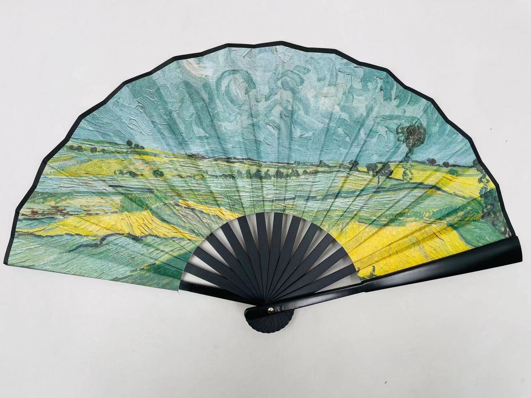 New oil painting series festival folding fans, popular hand fans in Europe and America, large fans, double-sided landscape printed fans pic 5