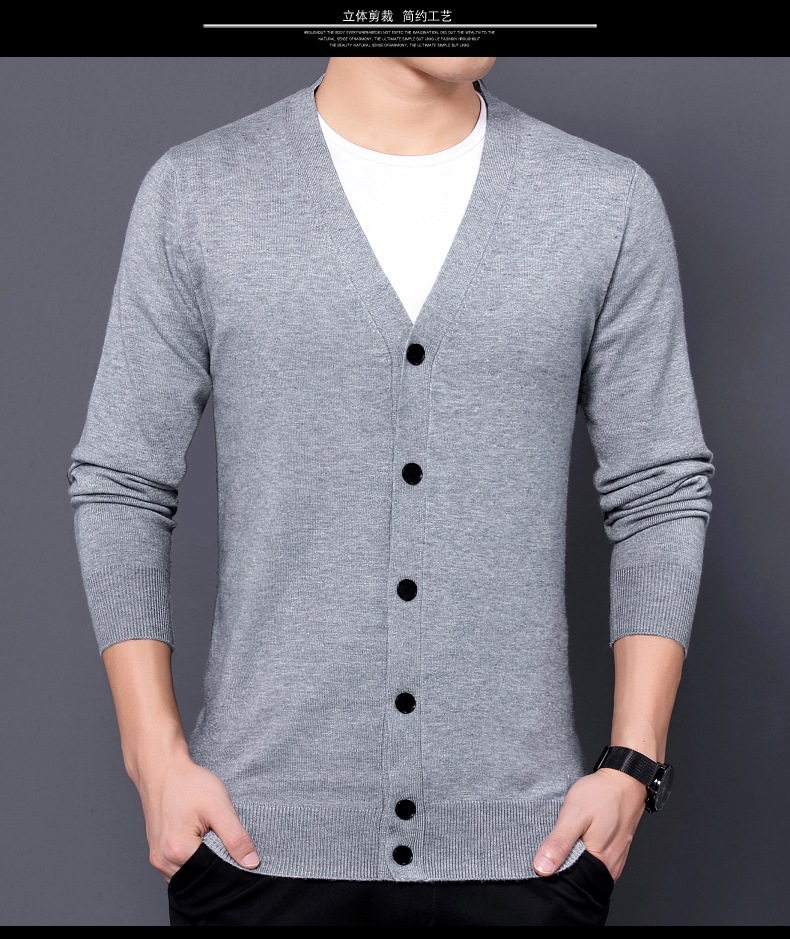 跨境外贸2024秋季新款针织开衫男薄款长袖纯色针织衫男士毛衣批发详情34
