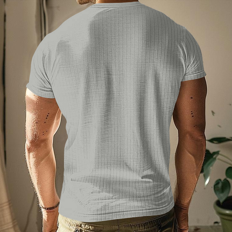 Temu跨境速卖通2025新款男士短袖上衣坑条V领修身短袖亨利T恤衫夏详情14