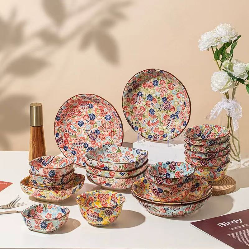陶瓷高颜值釉下彩餐具餐厅盘碗家用组合批发详情1