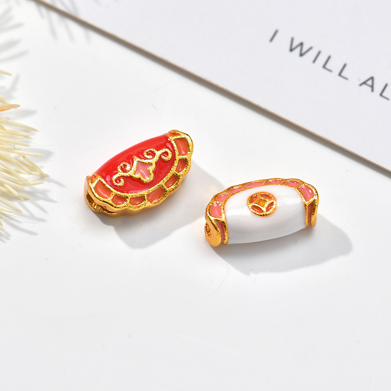 Wholesale of fashionable handcrafted accessories such as sand gold color-preserving blue oil-dripping small pendants, gold ingots, gold spoons and gold bowls pic 8