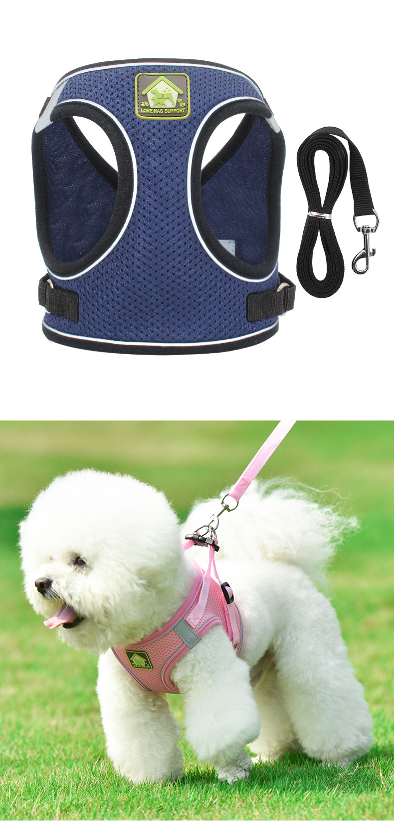 New dog chest and back pet vest style puppy leash, reflective and breathable Bichon Frise leash, outdoor dog walking leash pic 13