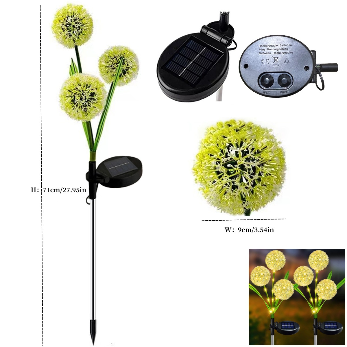 led solar dandelion light string, lawn light, ground insertion sunflower solar LED color light, outdoor decorative light string pic 21
