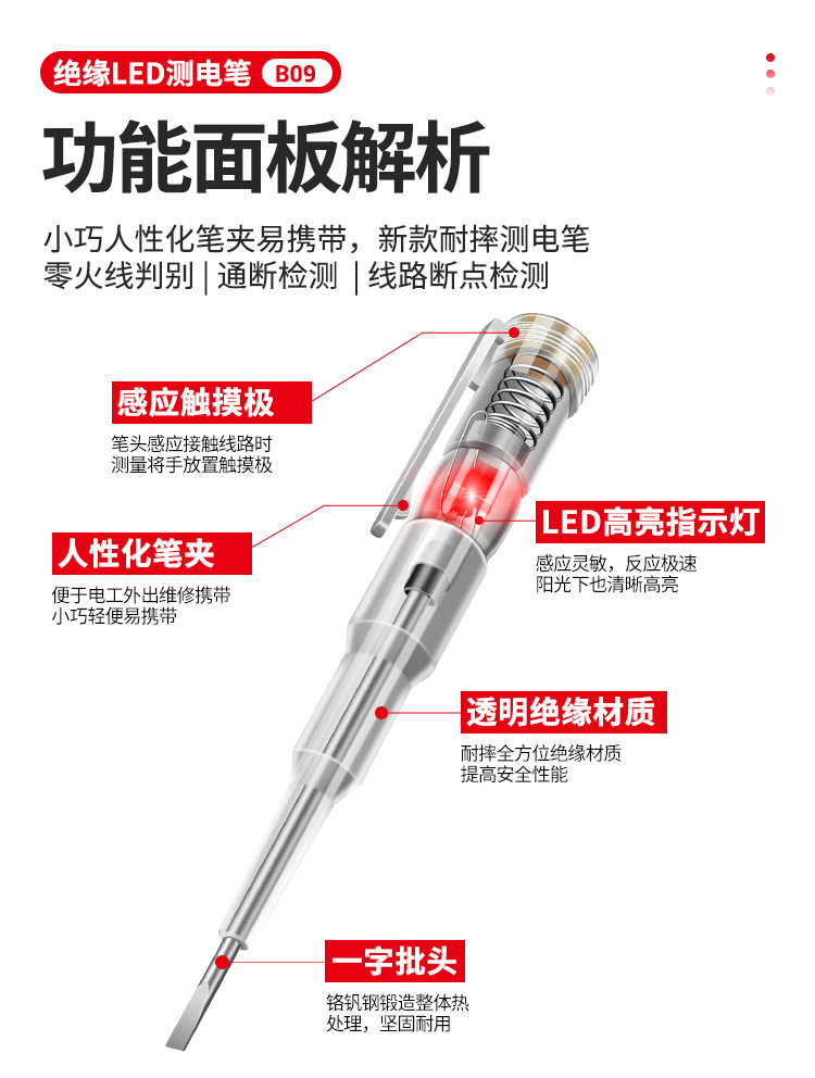 测电笔电工专用多功能高亮试电笔高精度感应测断线通断零火线电笔详情4