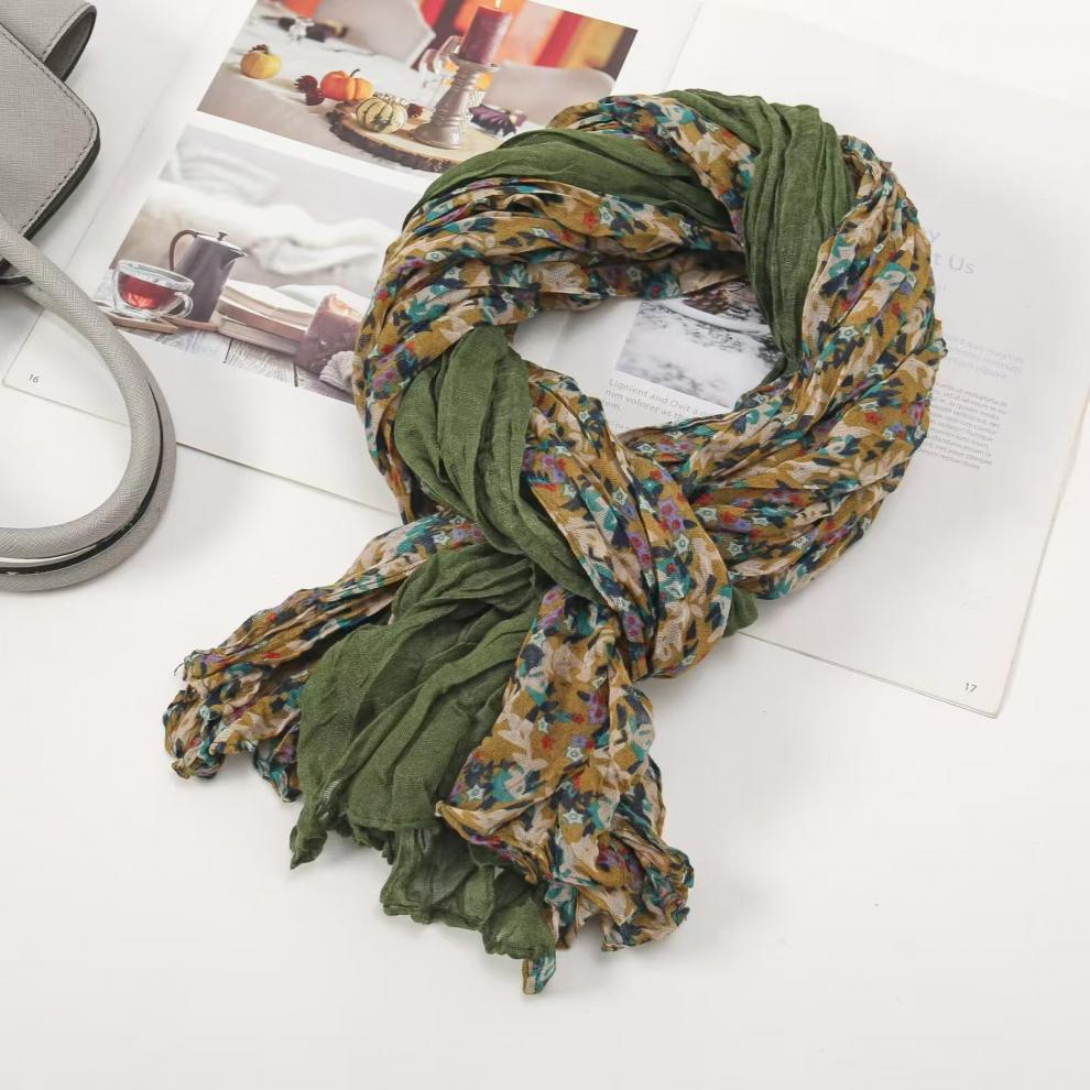 春秋麻花围巾褶皱简约百搭丝巾韩版外贸碎花披肩巴厘纱围巾女围脖详情28