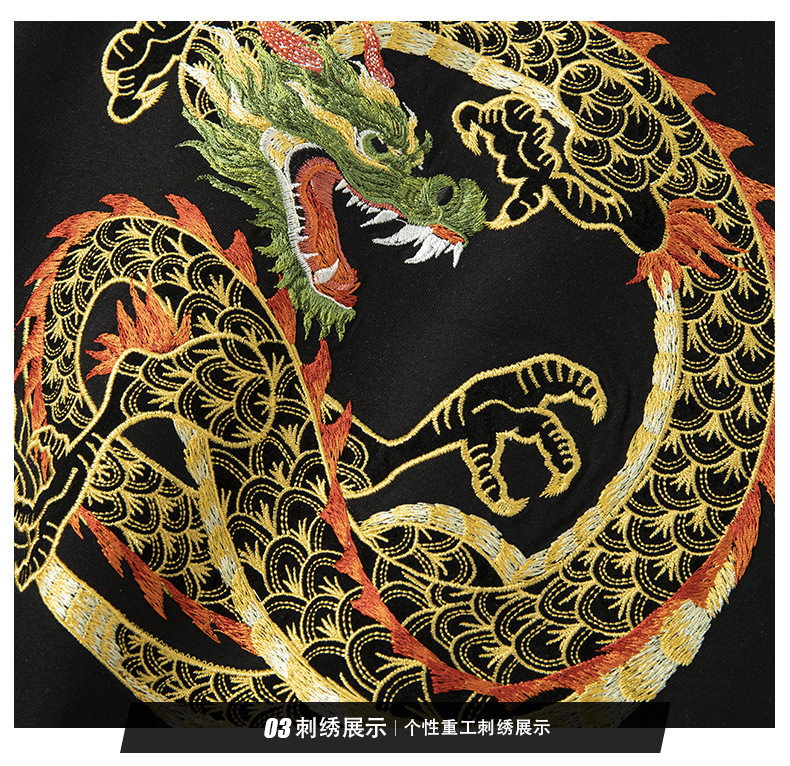 男生国潮重工神龙刺绣短袖潮牌ins时尚男士t恤夏季体桖衣服宽松详情12