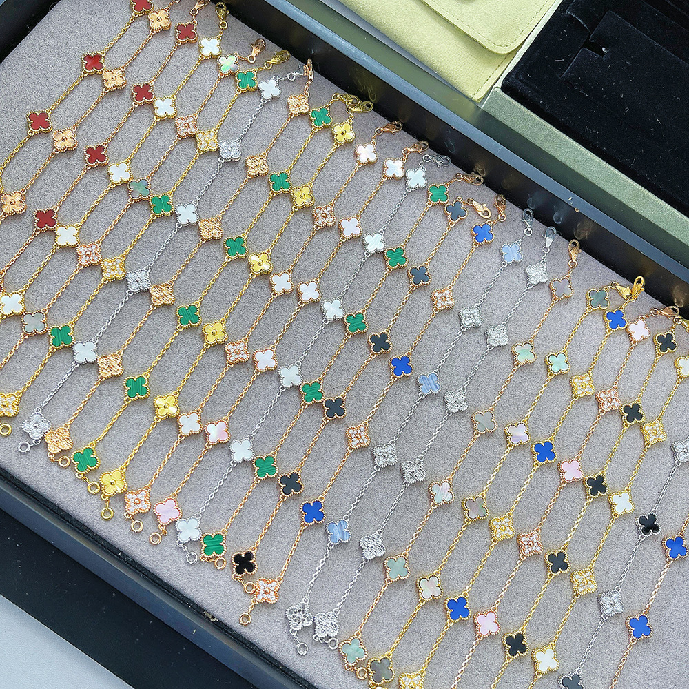 v金高版本厚镀18k金迷你五花六花四叶草手链不掉色高级感红玛瑙详情6