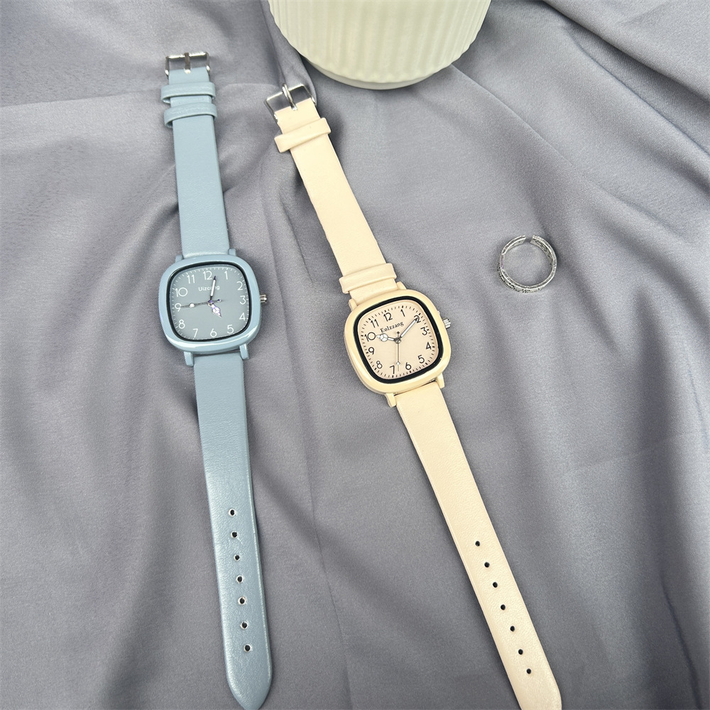 奶茶杏色方形皮带手表女学生党网红高颜值小众高级感简约广州腕表详情9
