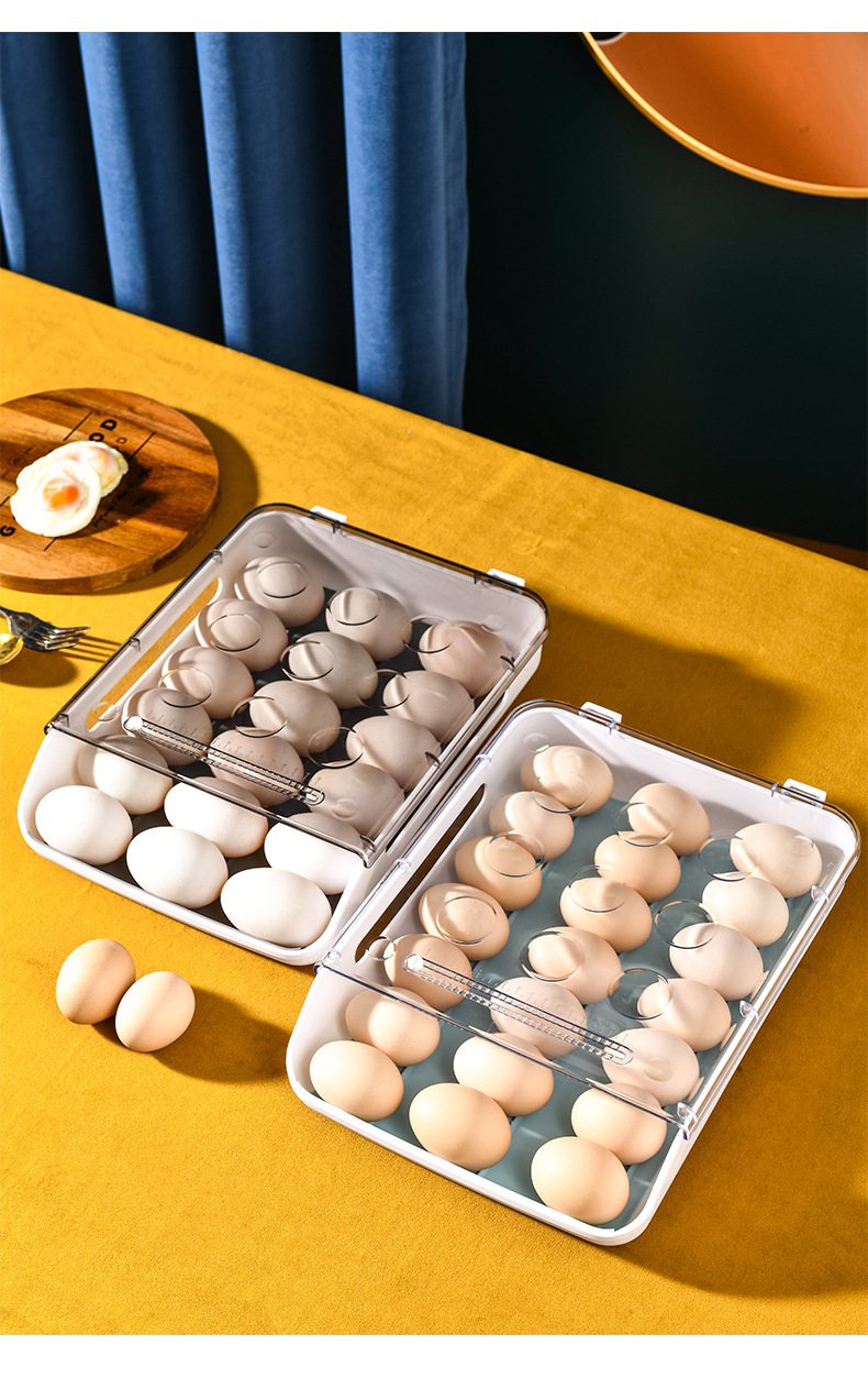 冰箱鸡蛋收纳盒厨房冰箱家用保鲜收纳盒塑料可叠加鸡蛋盒多层托盘详情20