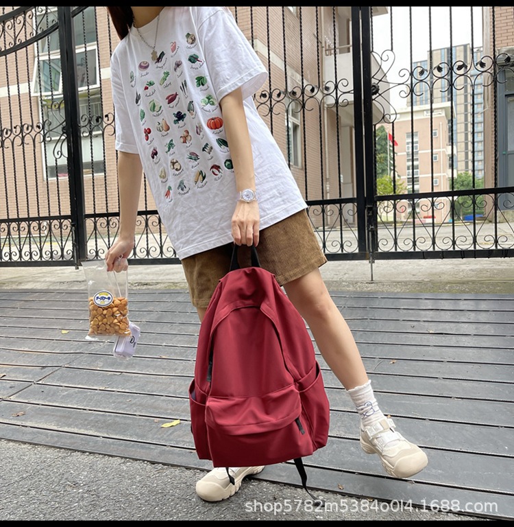 韩版男女同款大容量纯色背包新款简约学院风书包日系无印风双肩包详情13