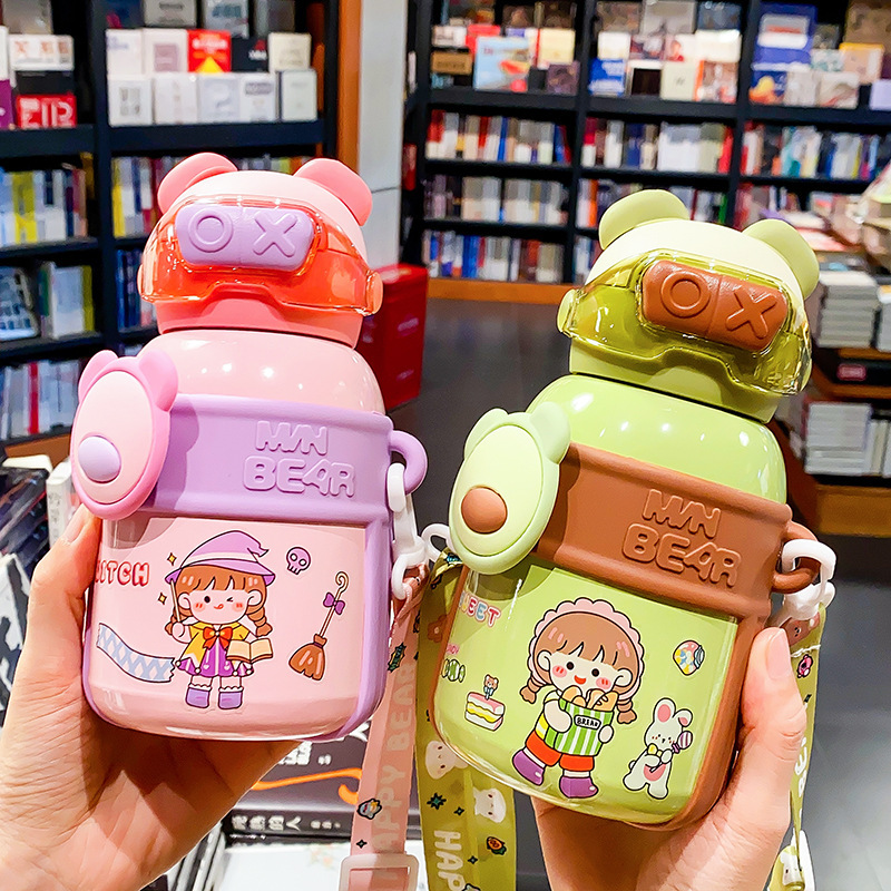 大容量316不锈钢保温杯可爱卡通大肚杯带提绳便携带吸管儿童杯子详情4