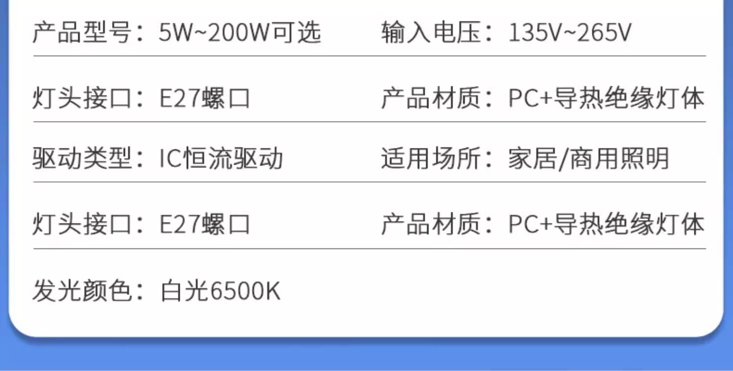 LED灯泡家用E27螺口节能灯白光超亮室内护眼灯大功率照明灯球泡灯详情15