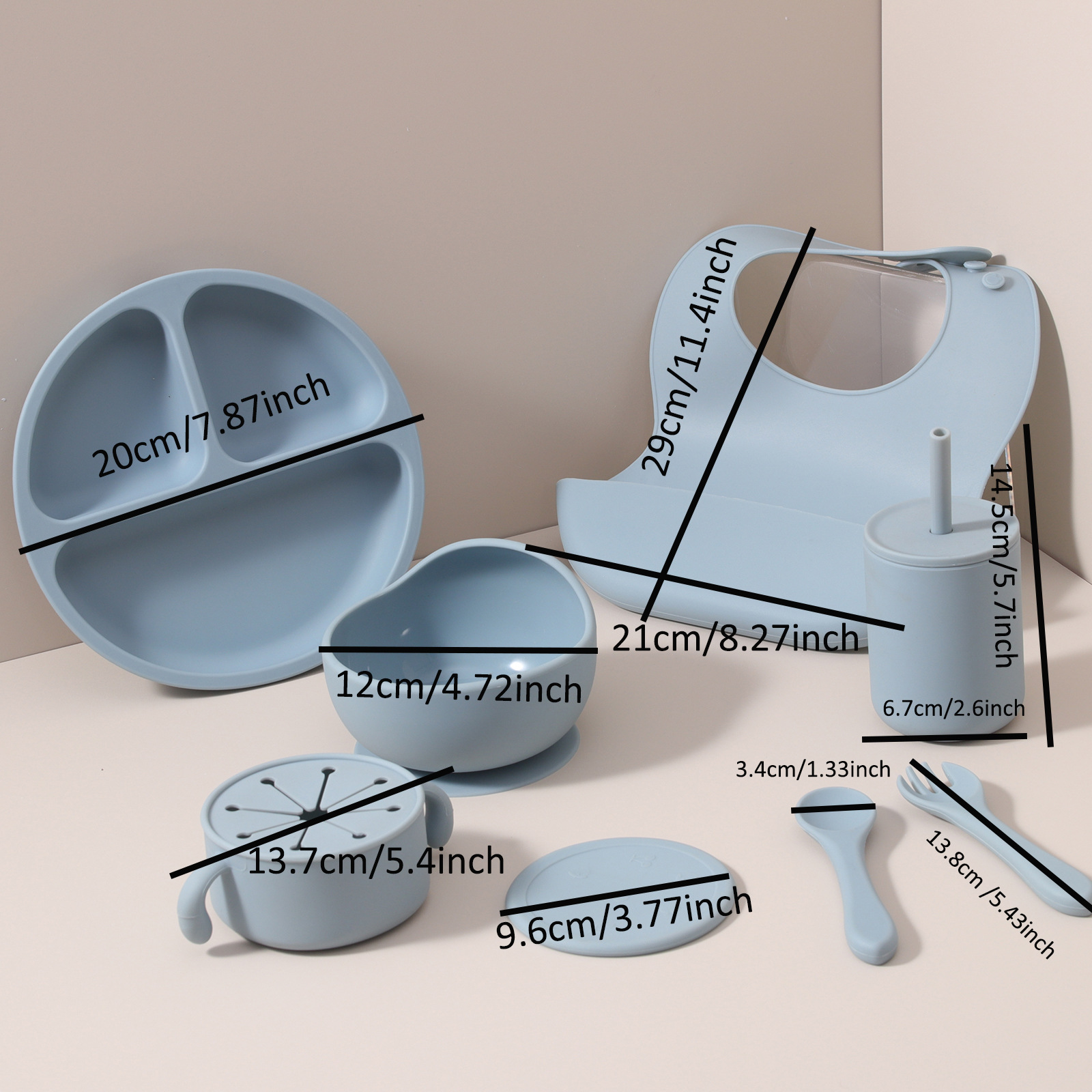 跨境爆款儿童硅胶餐盘套装 婴儿喂养辅食吸盘碗 围兜学饮杯 喂养餐具 安全无毒易清洗详情8