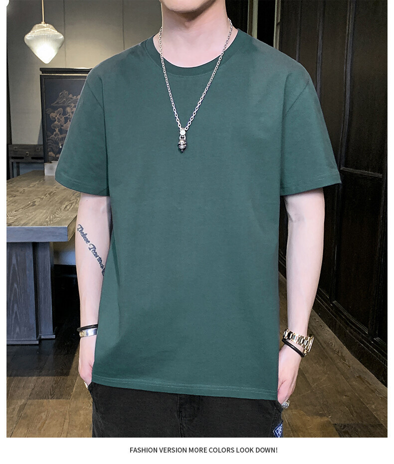 Pure cotton short-sleeved T-shirt for men, Hong Kong-style loose T-shirt, small drop shoulder, combed cotton, oversized, high-quality solid color base pic 26